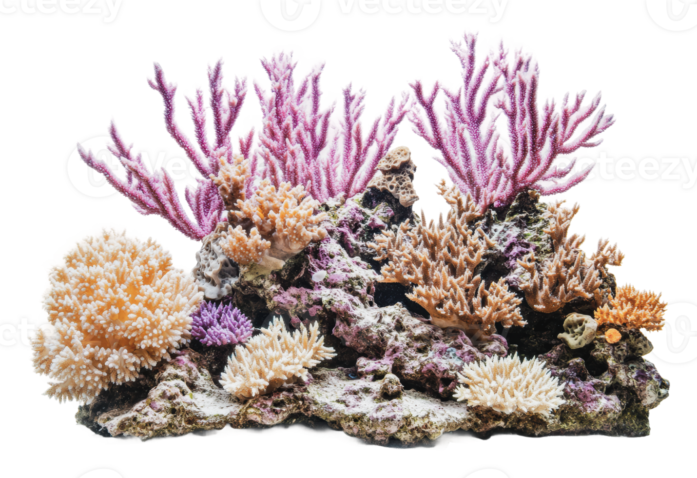 Vibrant coral reef with diverse shapes png