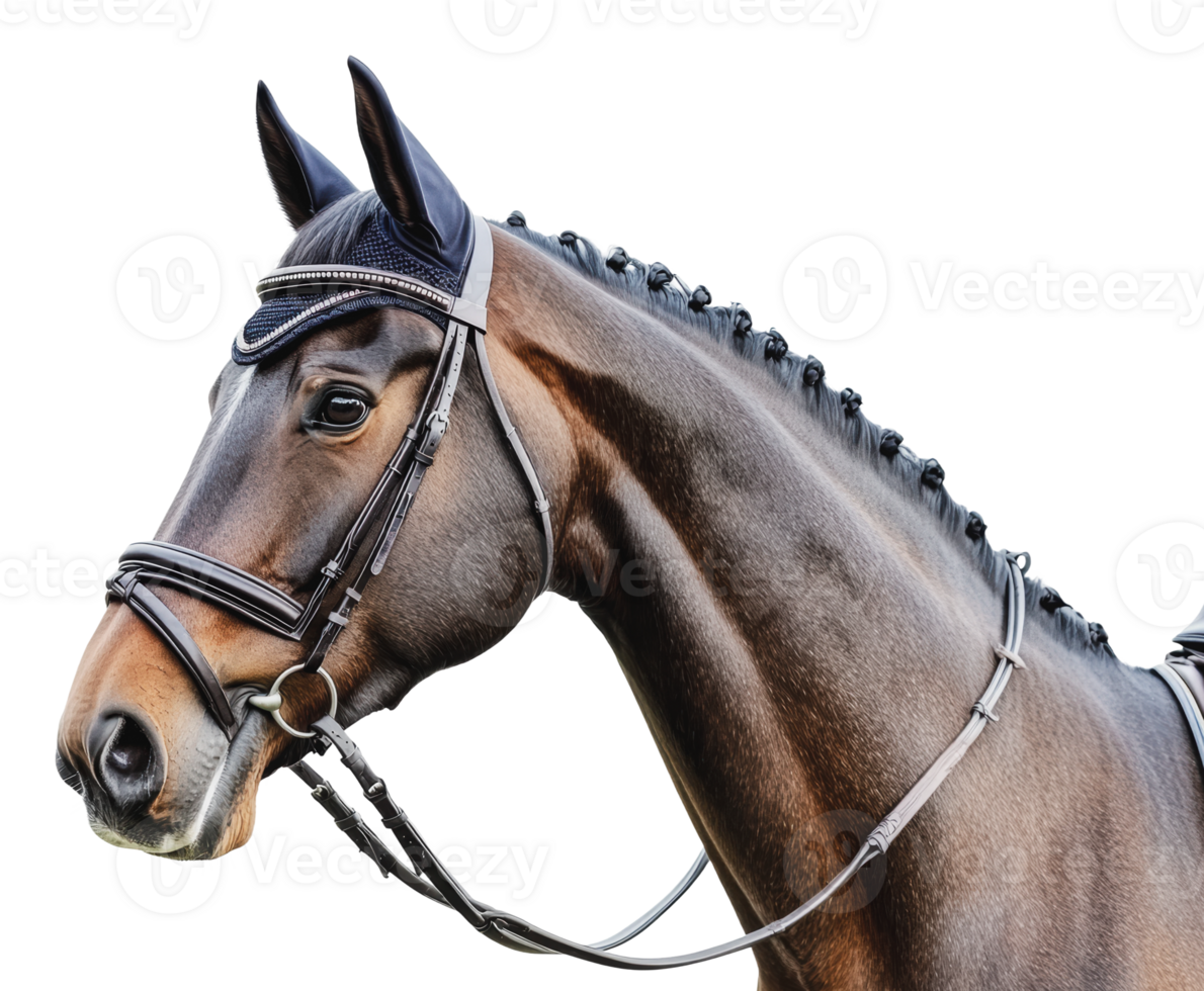 Elegant horse with styled mane and bridle png