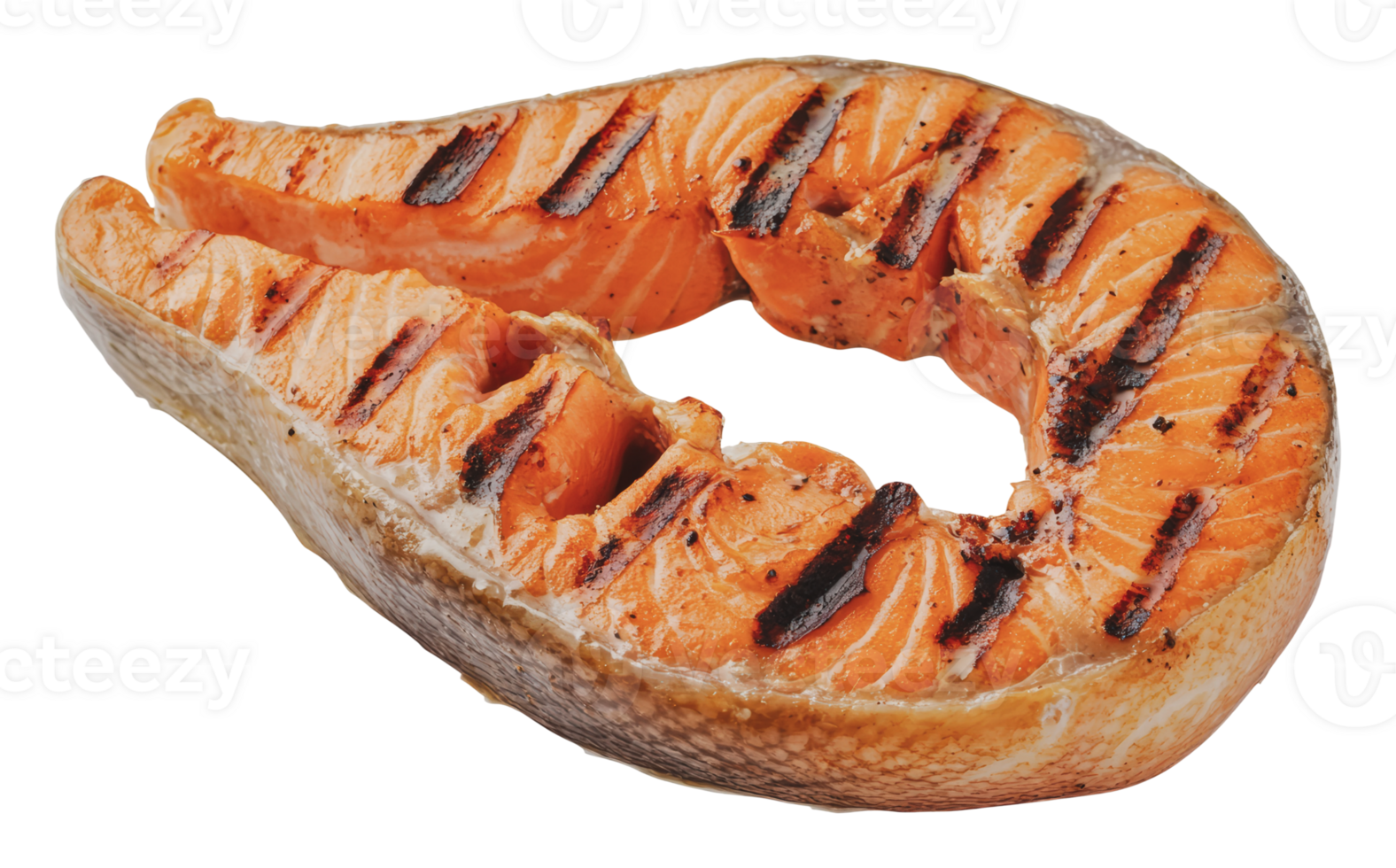 Grilled salmon steak served with grill marks png