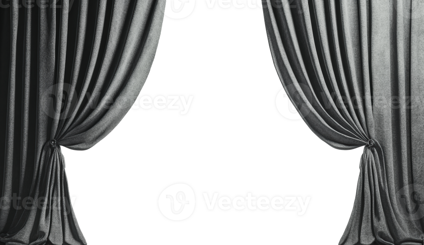 Elegant black curtains framing a bright space png