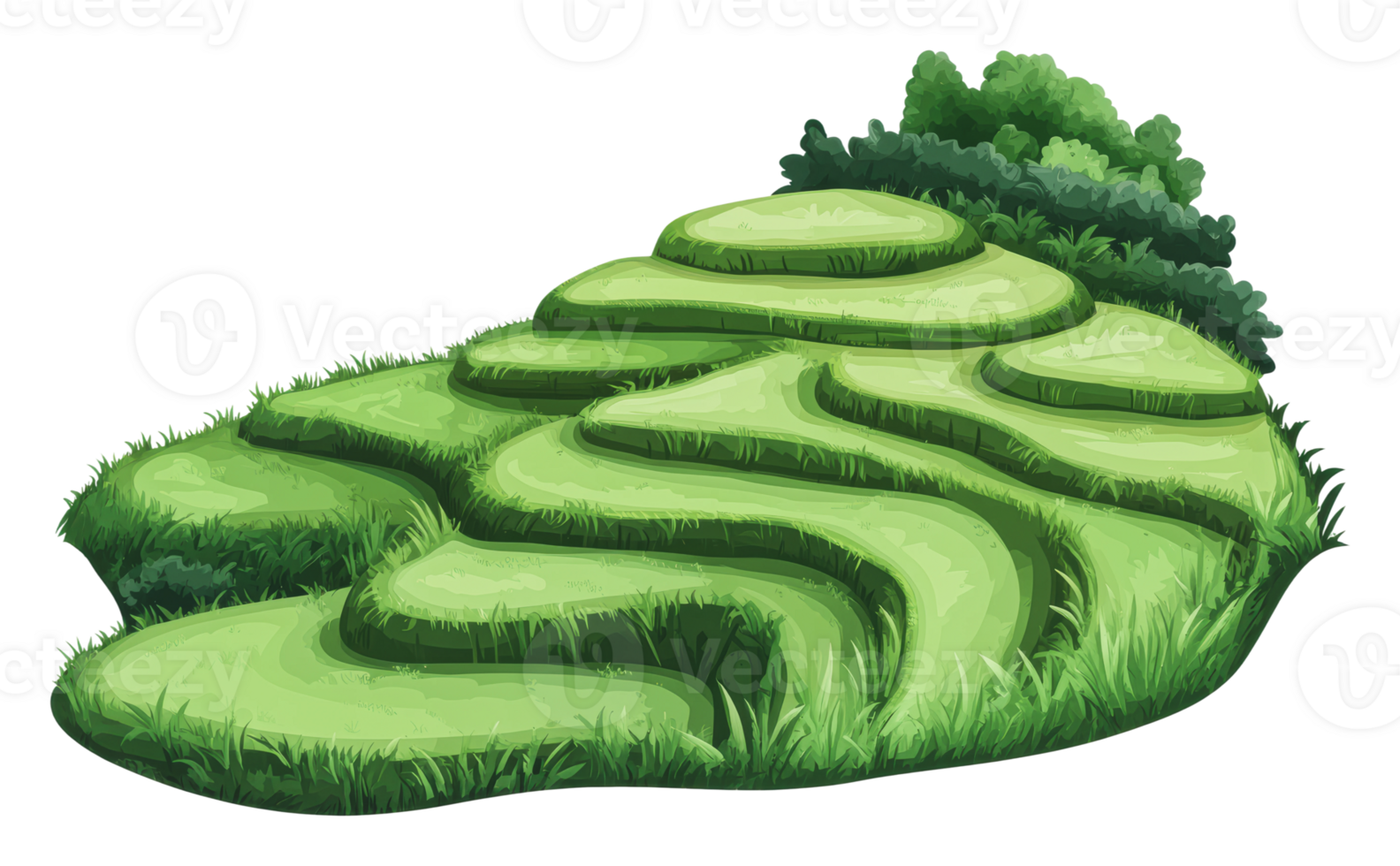 Lush green terraced landscape with gentle slopes png