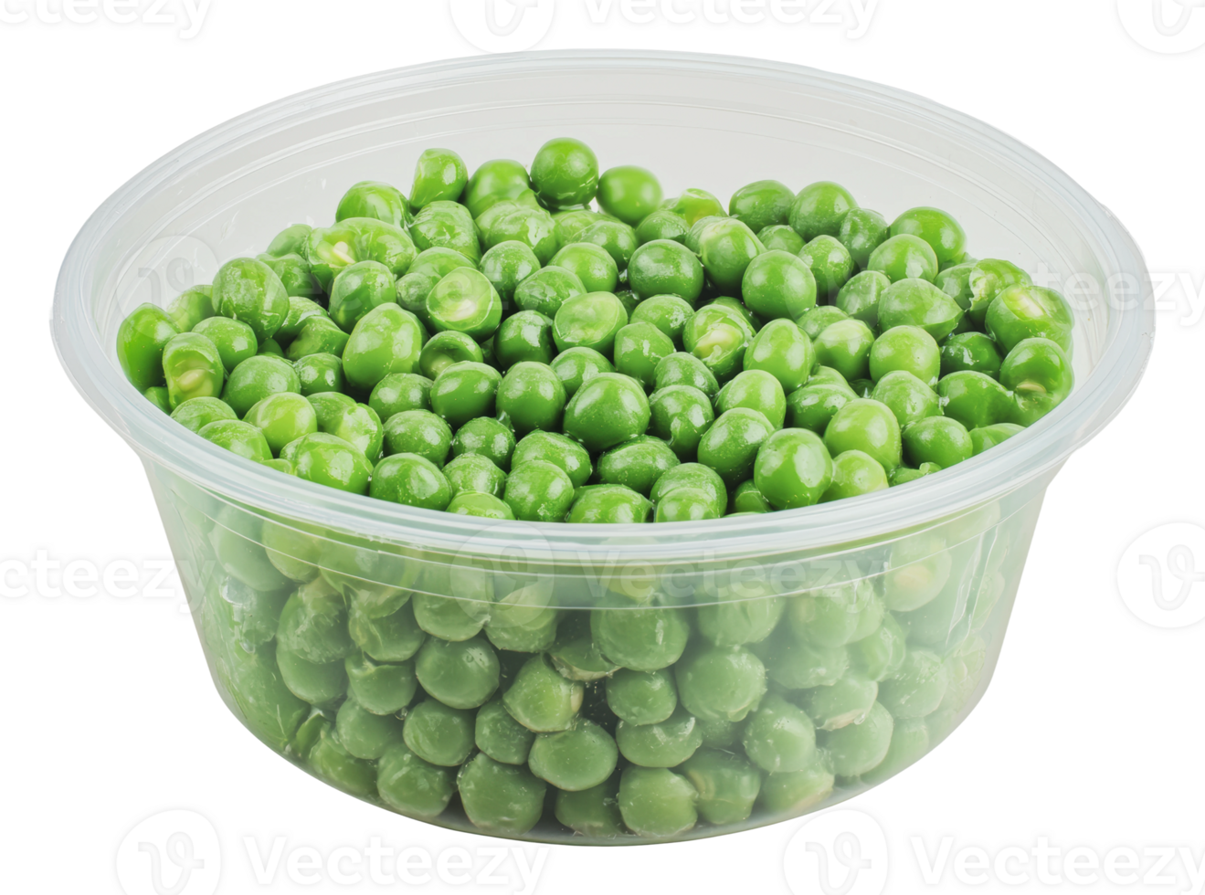 Fresh green peas in a clear container png
