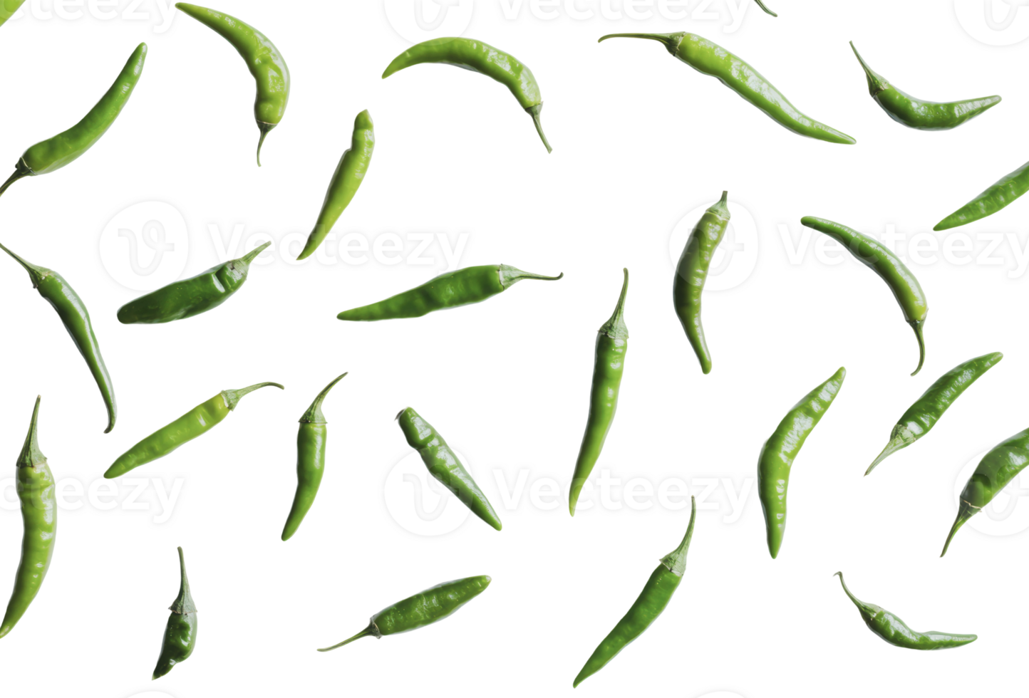 Fresh green chilies arranged on a white background png