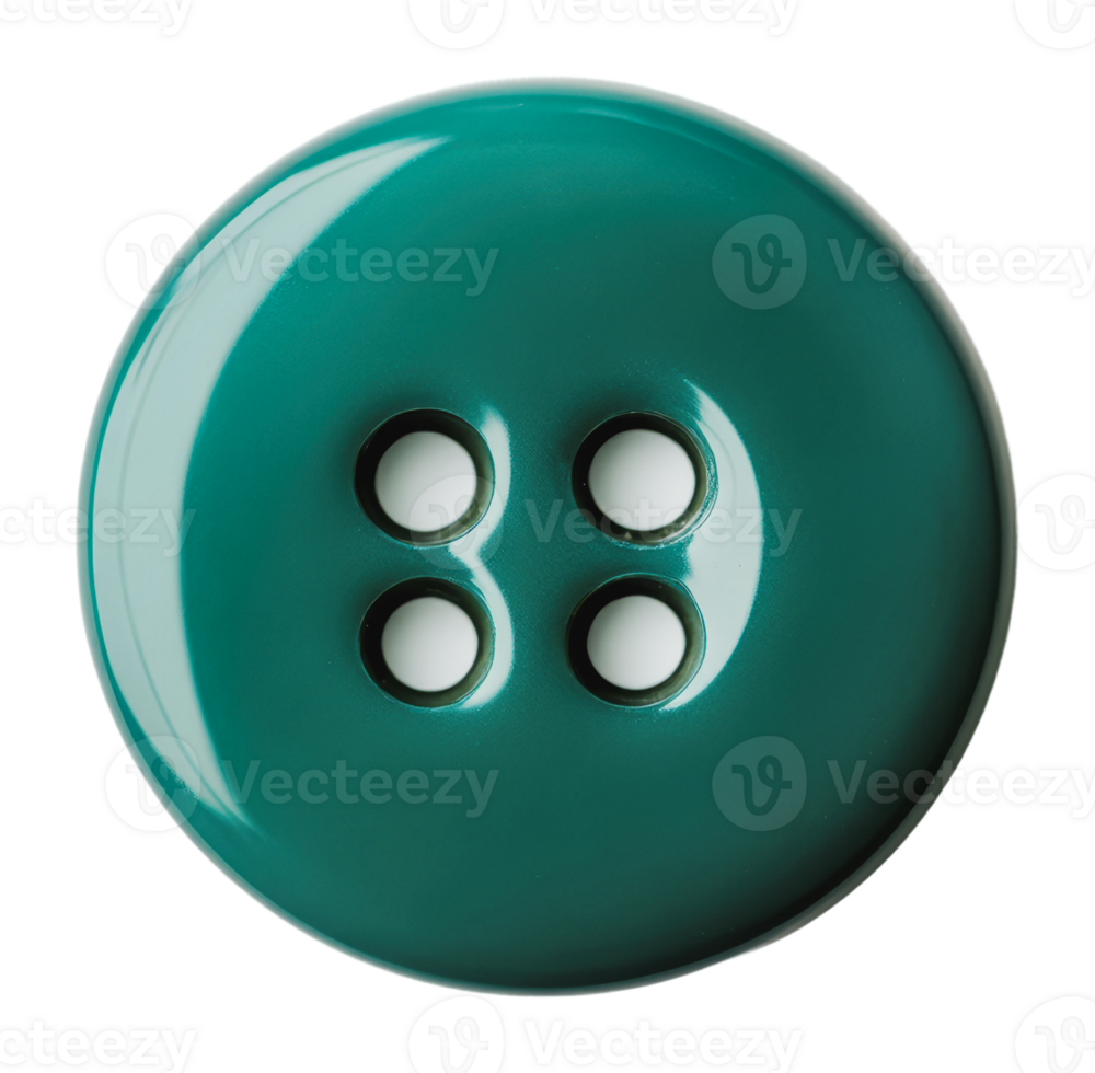 Bright turquoise button with four holes positioned png