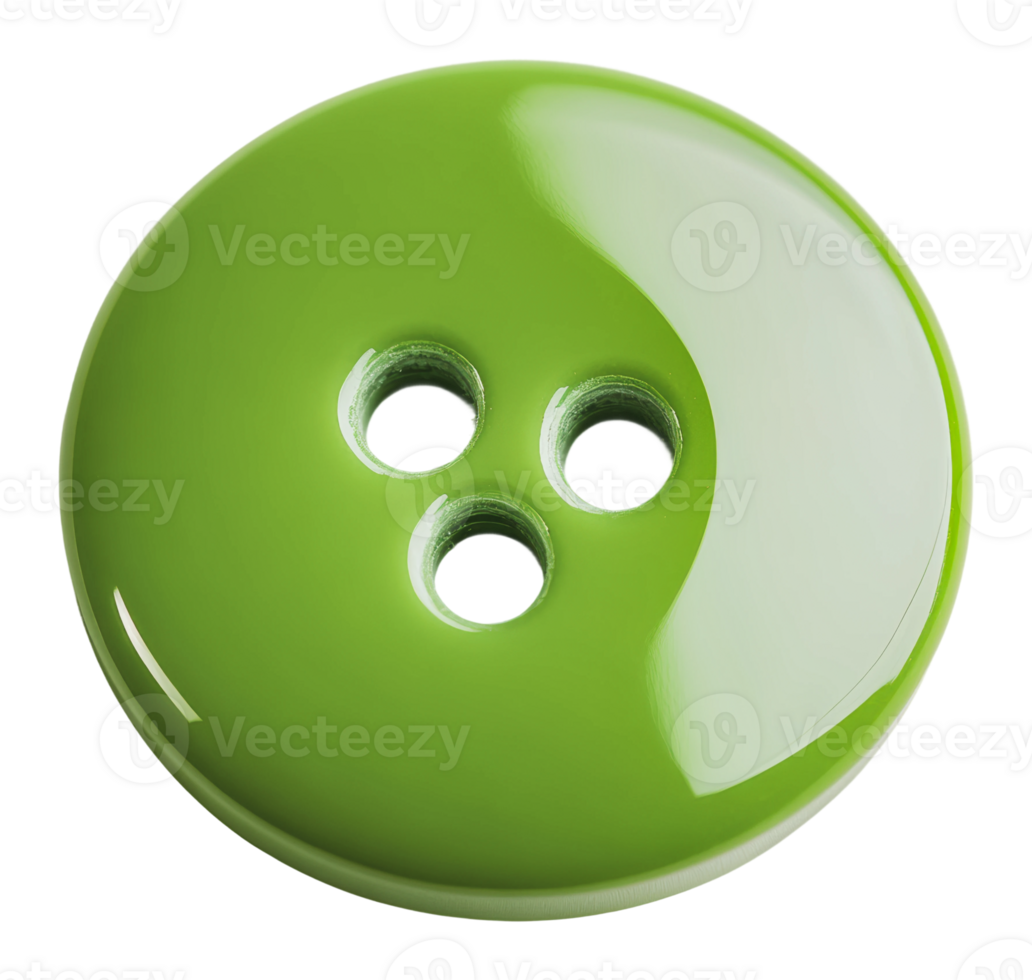 Green button with three holes and shiny surface png