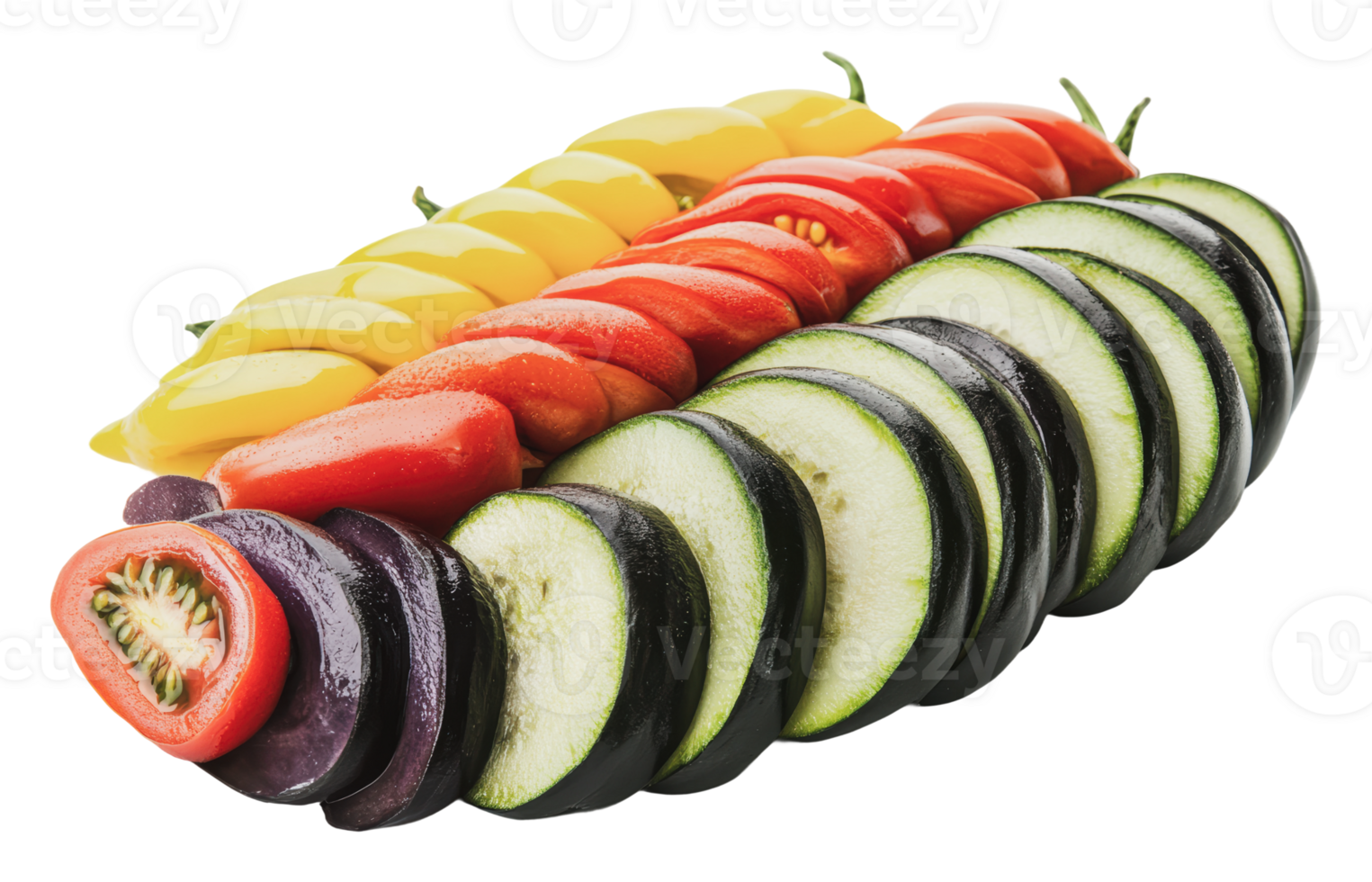 Colorful sliced vegetables arranged on a platter png