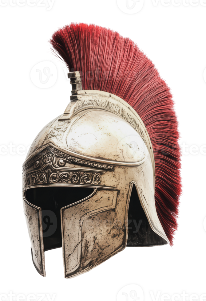 Roman centurion helmet with red plume displayed png