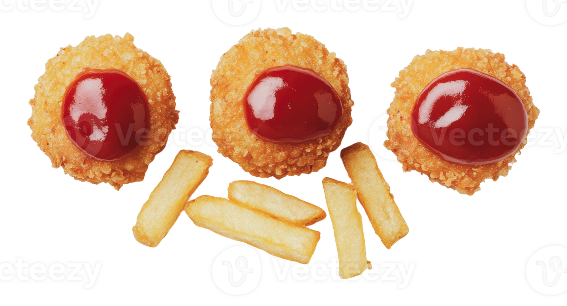 Tasty golden bites served with crispy fries png