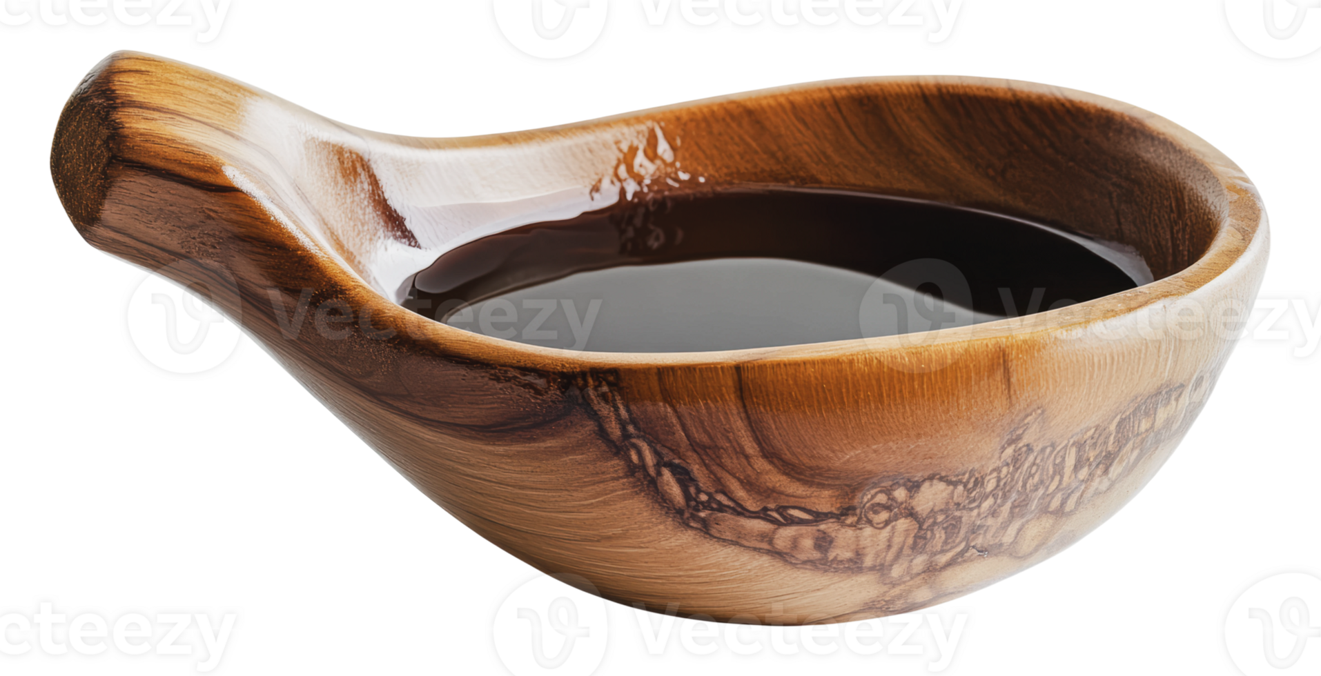 Unique wooden bowl filled with dark liquid png
