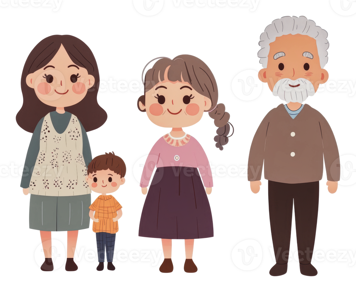 Family gathering illustration with four characters png