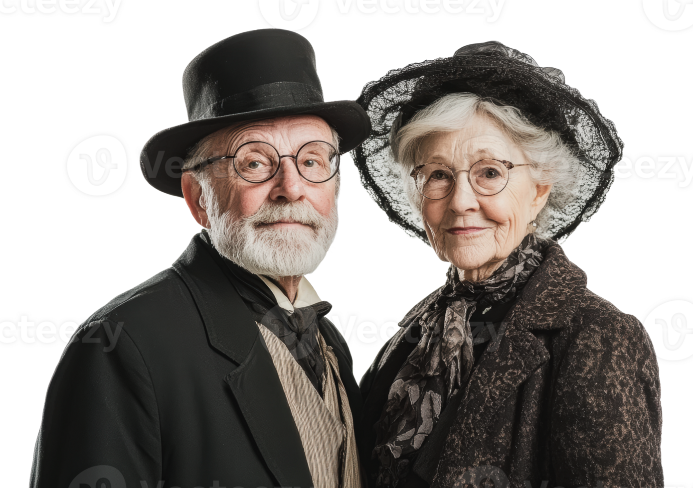 Elderly couple in vintage attire poses png