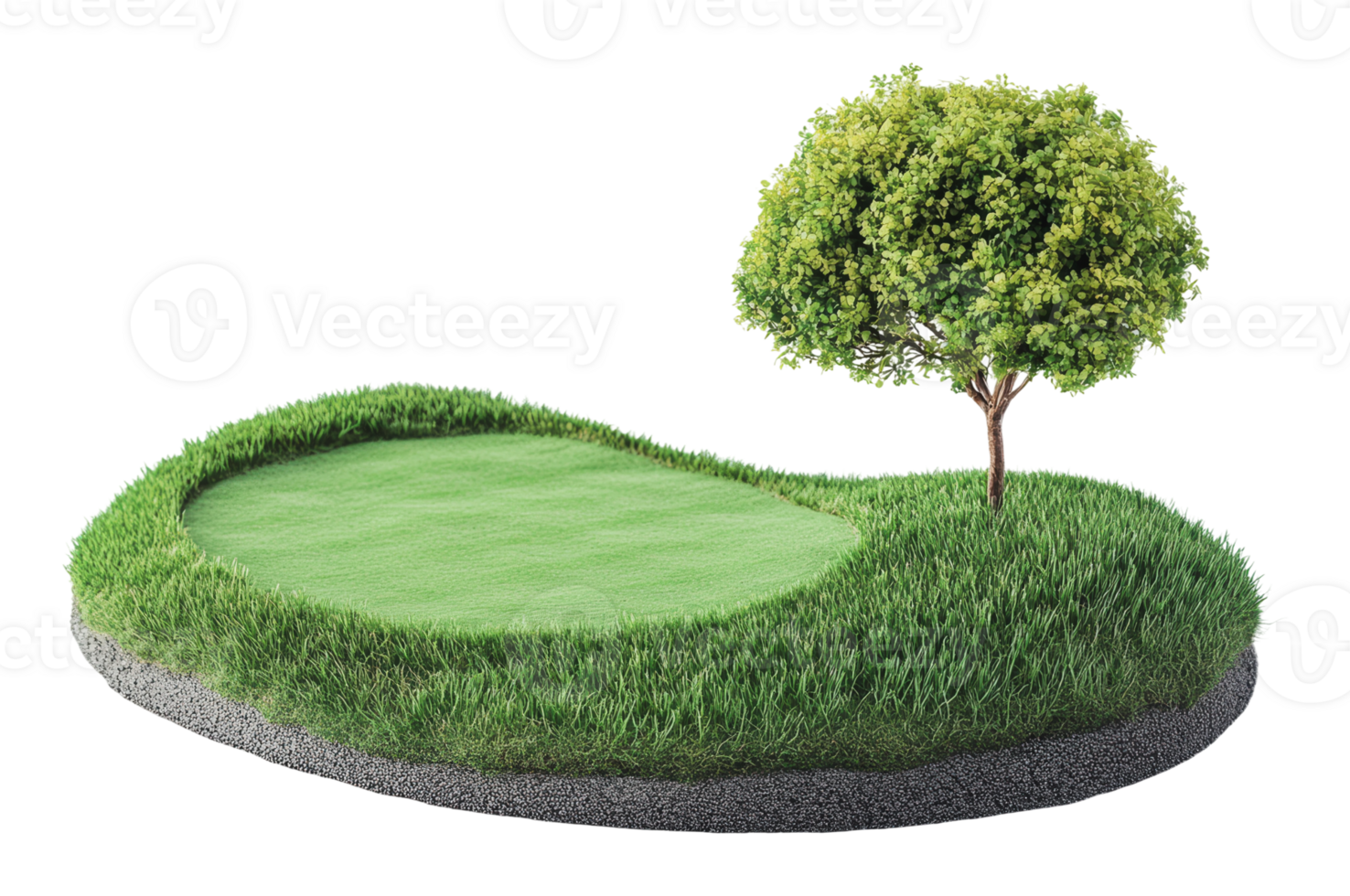 Golf putting green with a tree in a park setting png