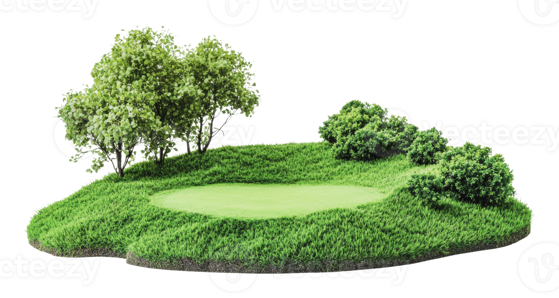 Green golf course with lush shrubs and trees png