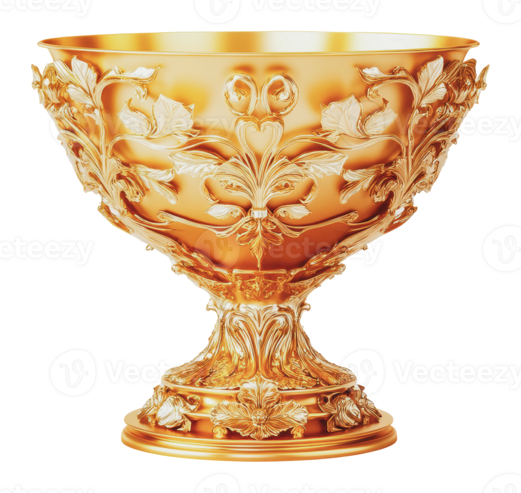 Golden floral decorative bowl png