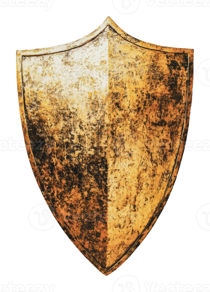 Vintage golden shield with weathered texture png