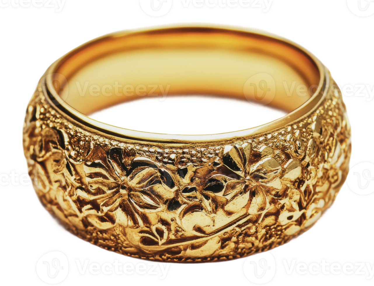 Intricate gold floral design ring png