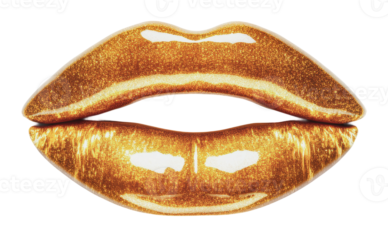 Golden sparkling lip art design in close-up view png