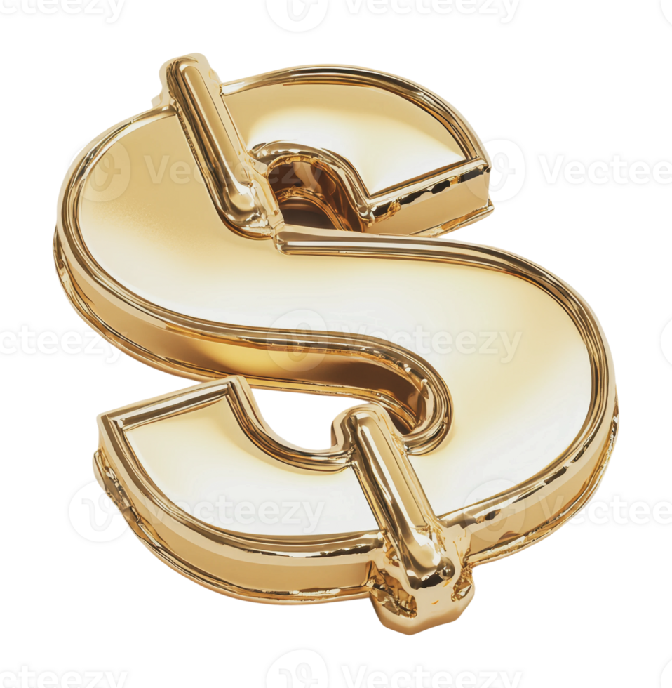 Gold dollar sign on white background png