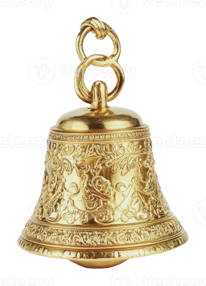 Intricate golden ornate bell displayed png