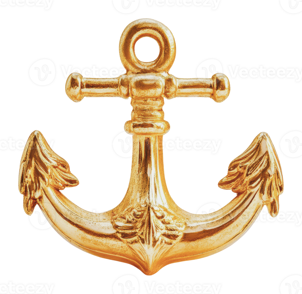 Decorative gold anchor with detailed design png
