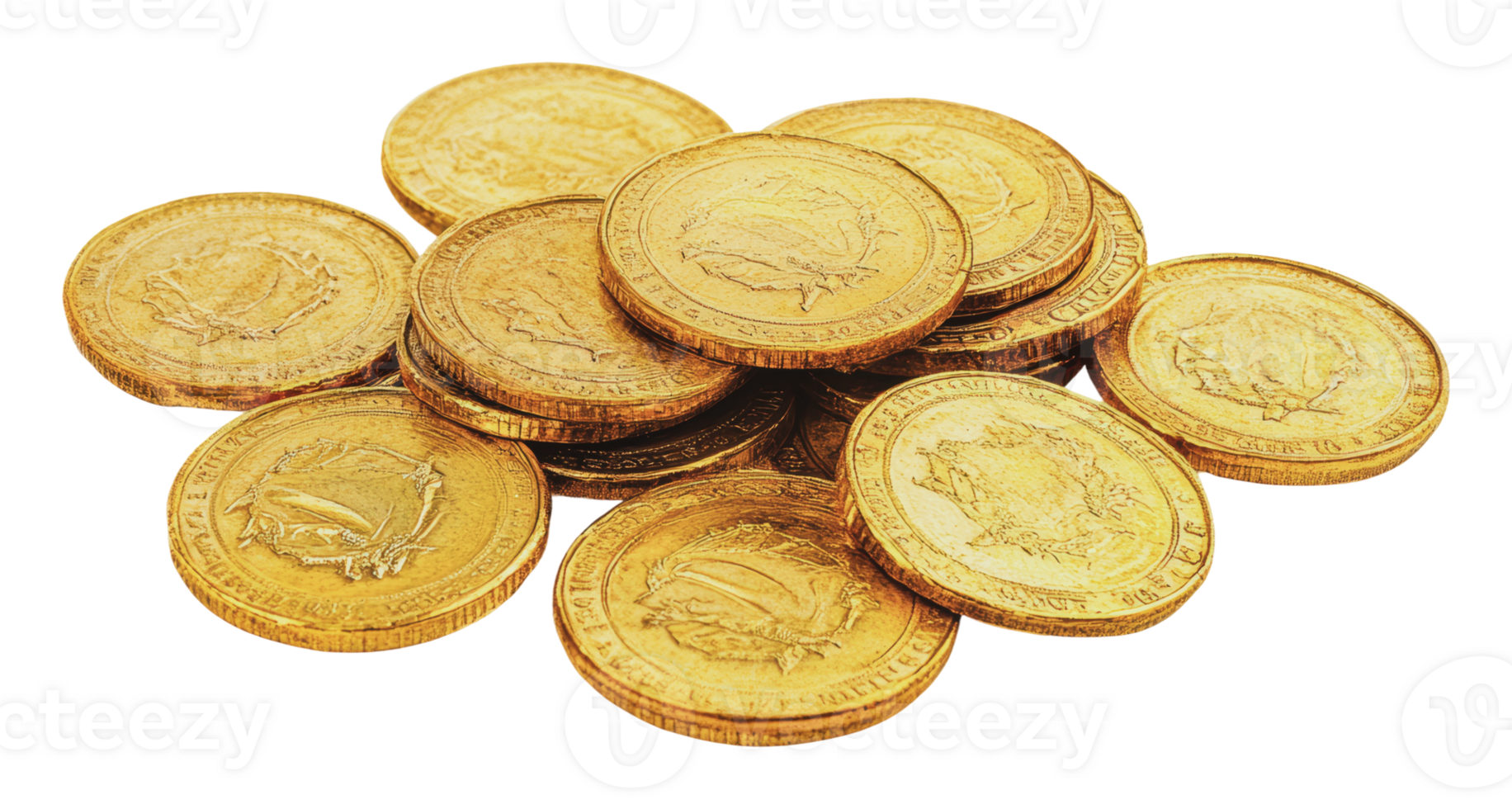 Pile of shiny gold coins on a clean surface png