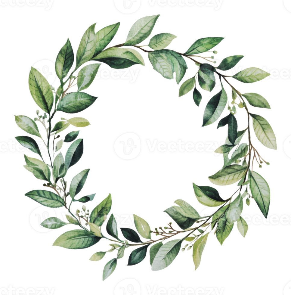 Greenery wreath design with various leaf types png