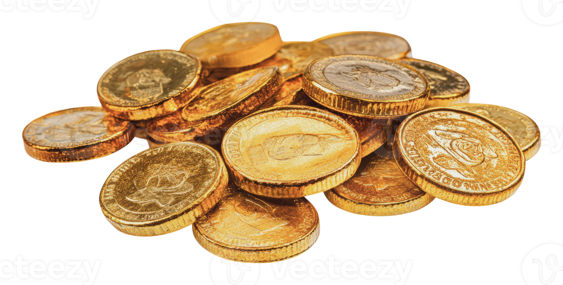 Gold coins piled on a white surface png