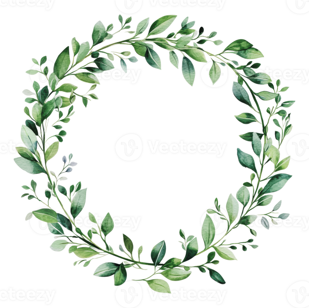 Greenery wreath design with various leaf types png