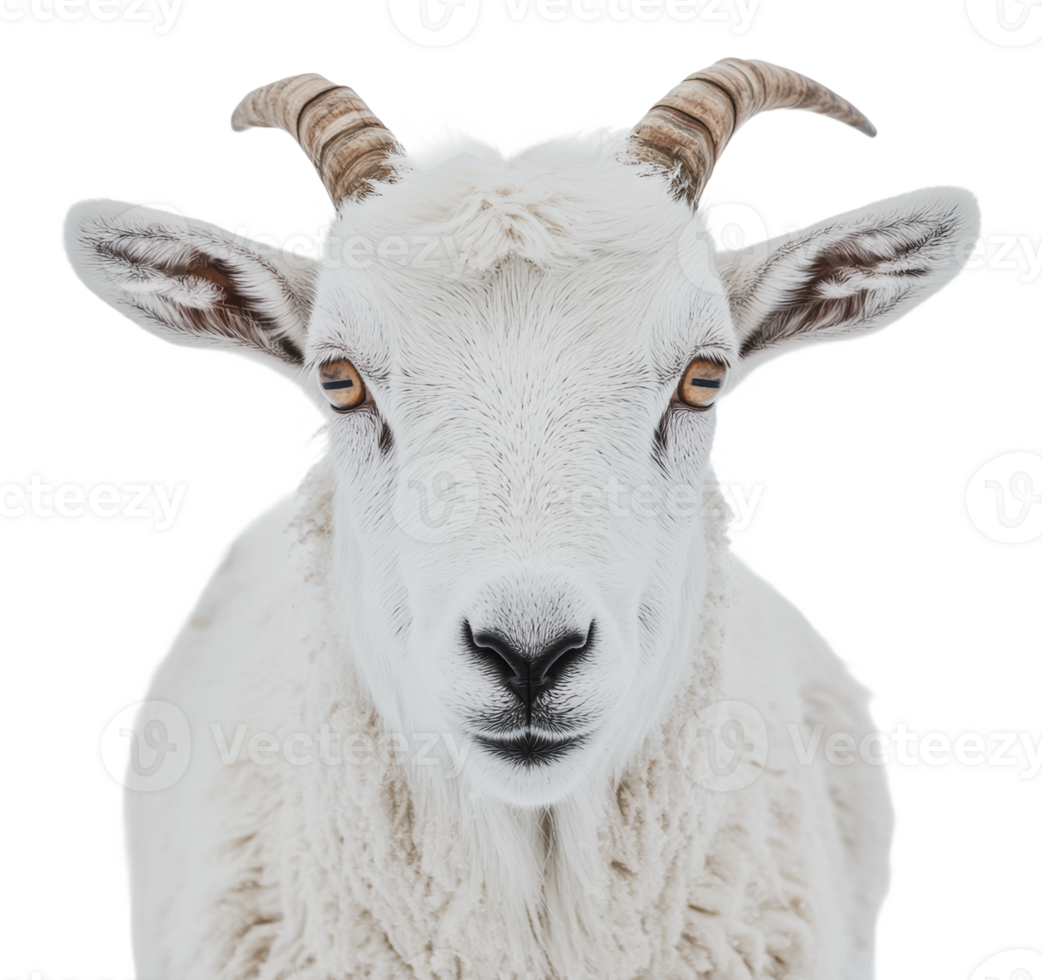 White goat looking directly at the camera png