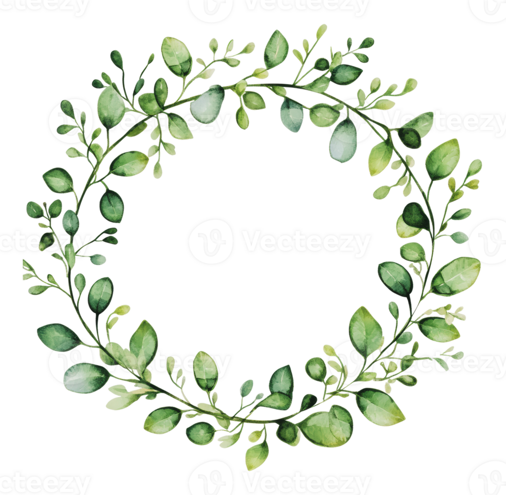 Elegant watercolor wreath with green leaves png