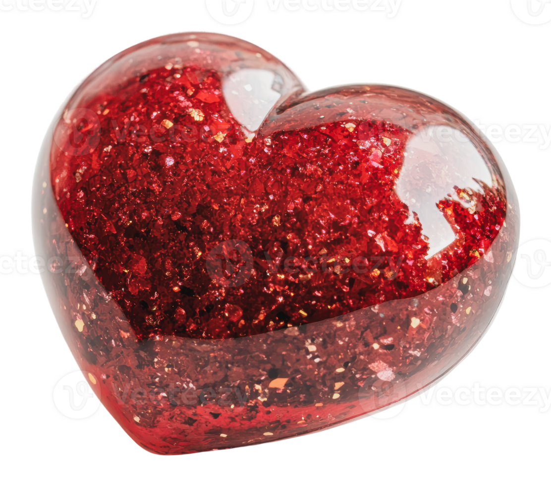 Heart-shaped glitter ornament in deep red color png
