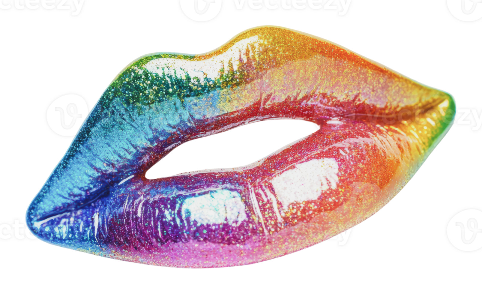 Colorful glitter lips with rainbow design png