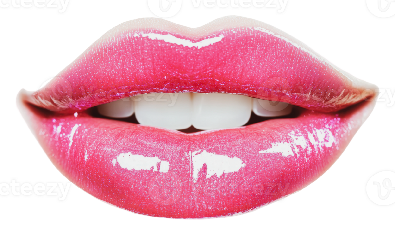 Vibrant pink lips with a glossy finish png