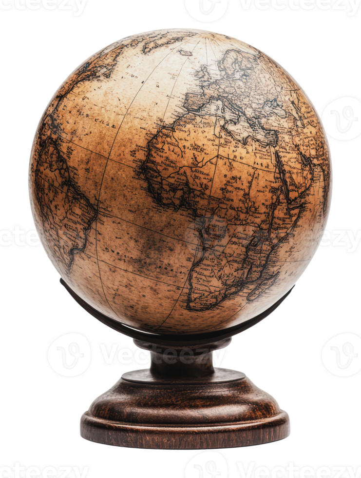 Antique globe highlighting historical world maps png