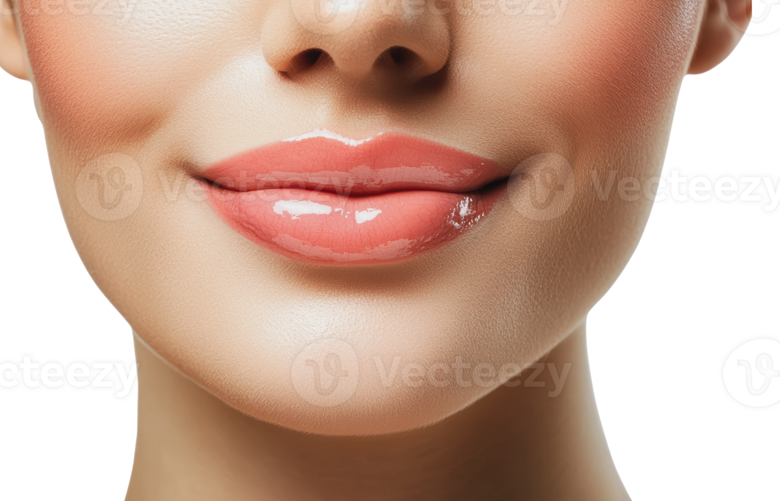 Close-up view of glossy lips with a soft smile png