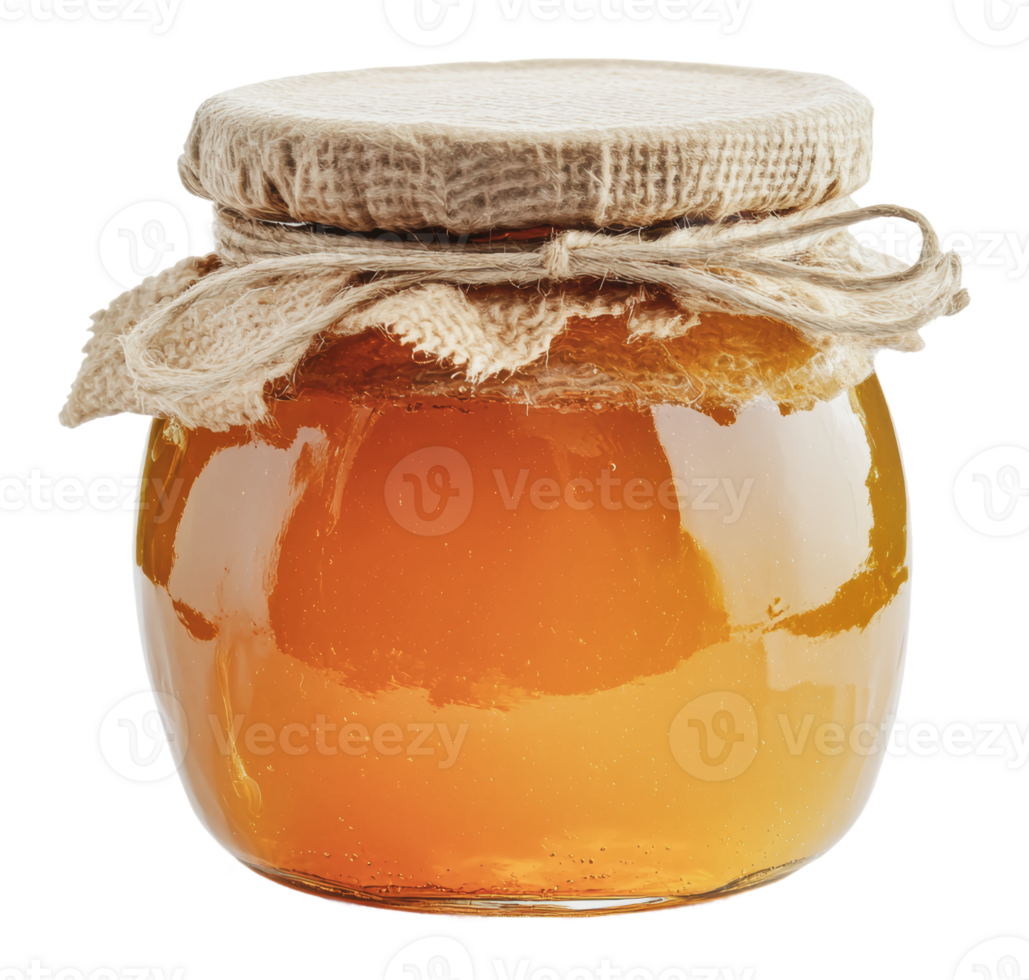 Fresh honey in a jar with burlap cover png