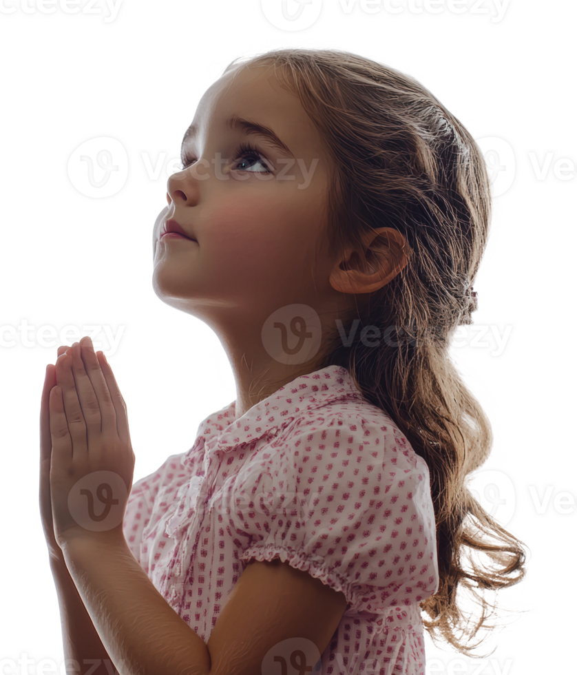 Young girl in prayer with hopeful expression png