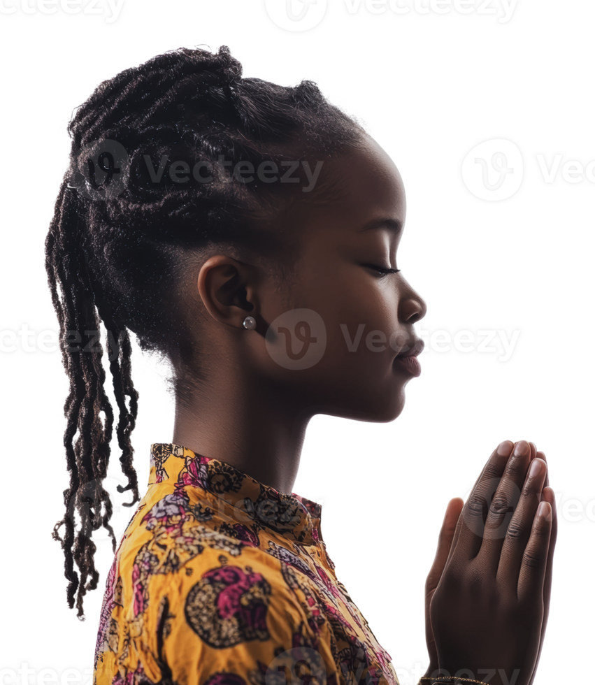 Child in prayer with hands clasped in profile png