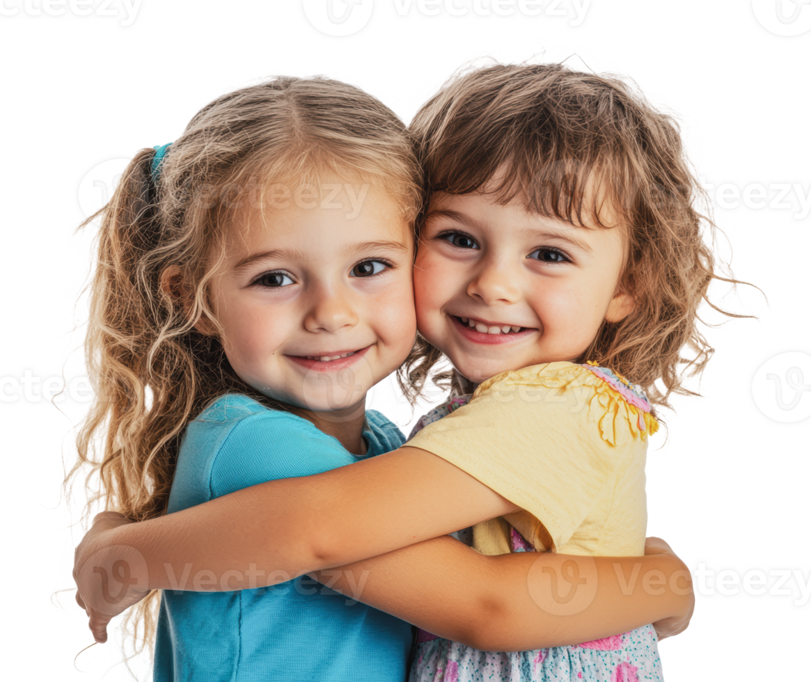 Two young girls sharing a joyful embrace together png
