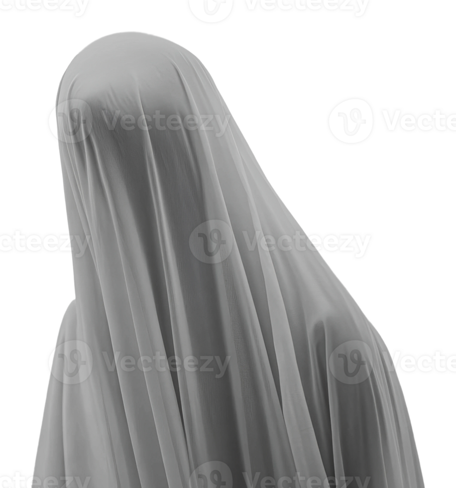 Mysterious figure draped in gray fabric at night png