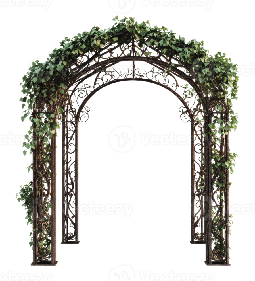 Beautiful metal arch adorned with ivy for events png