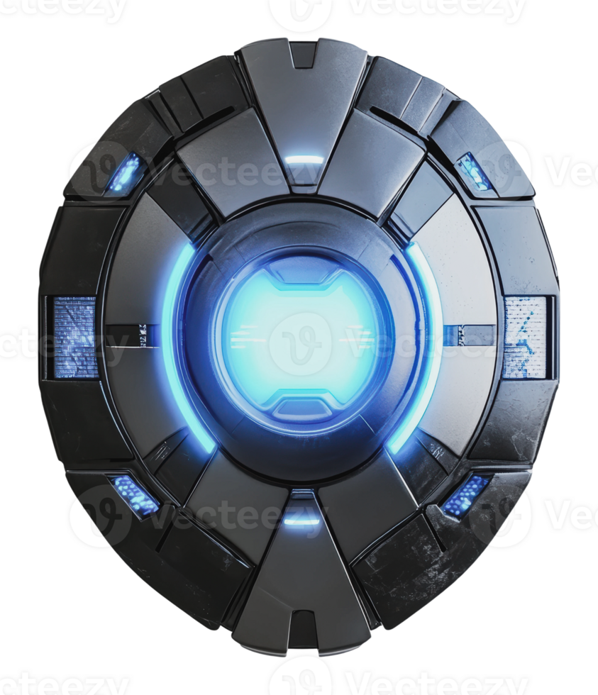 Futuristic shield with glowing blue center detail png
