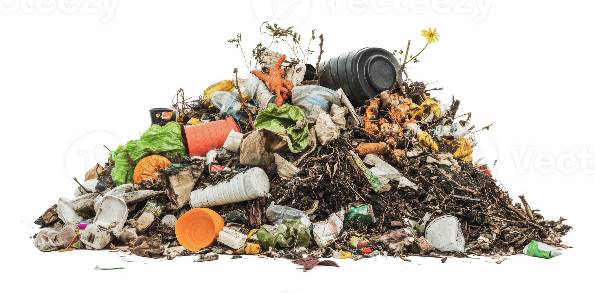 Waste pile filled with various discarded items png