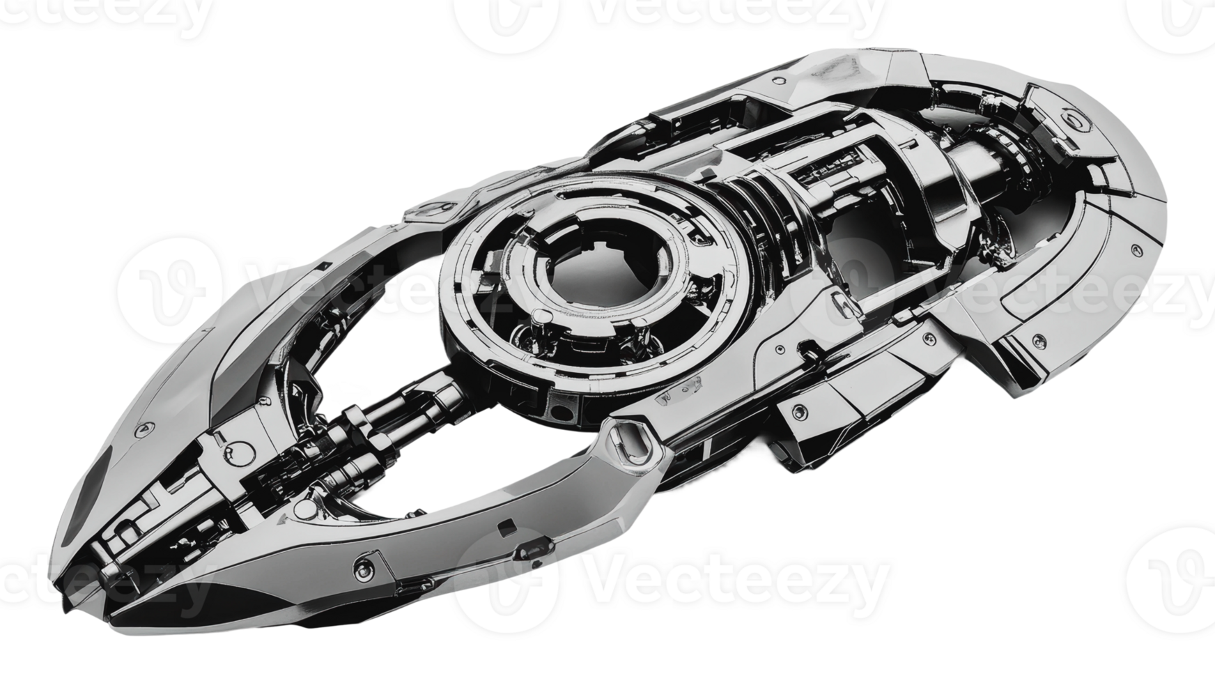Futuristic metallic object with intricate design png