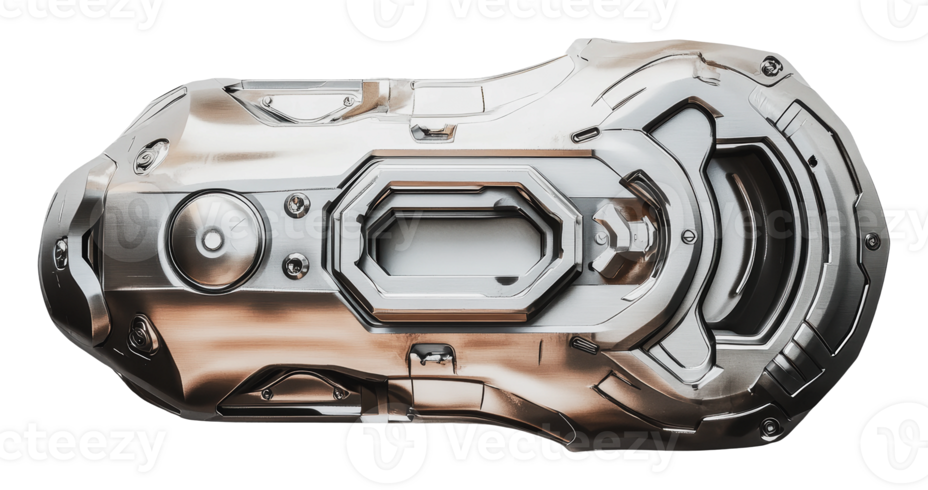 Futuristic metal device design from above png