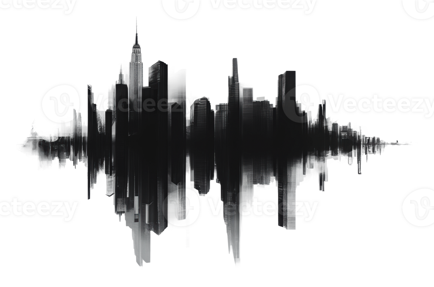 City skyline reflected in soundwave pattern png