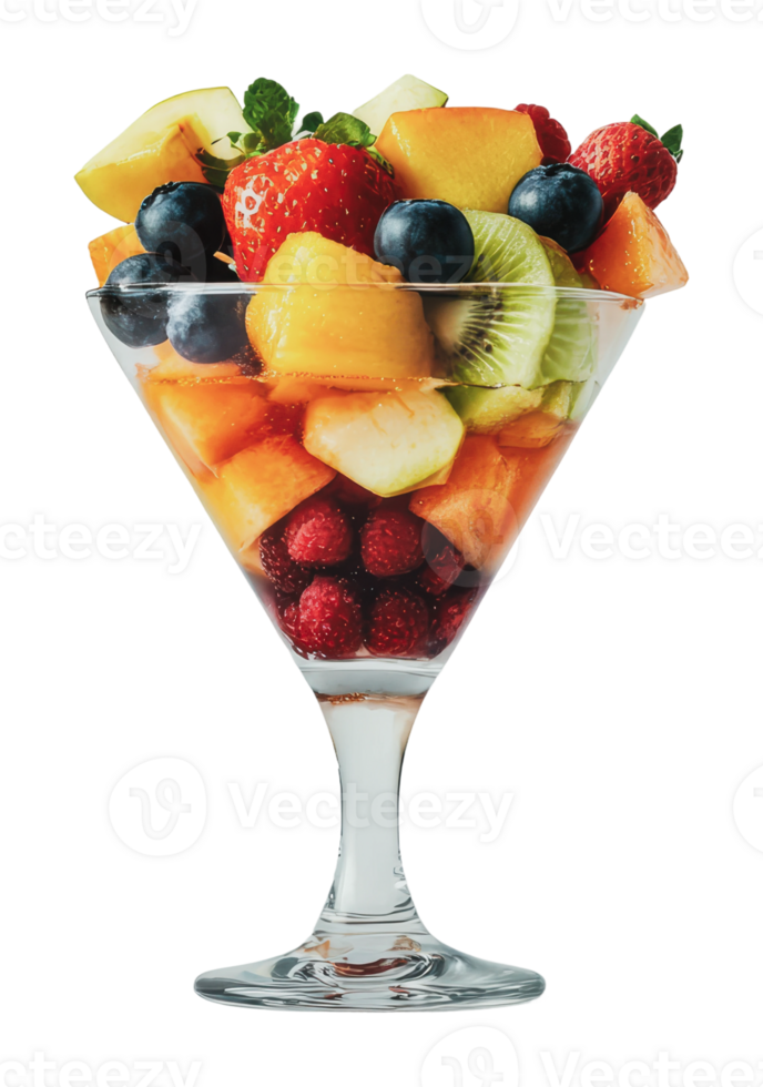Delicious fruit salad in a glass dish png