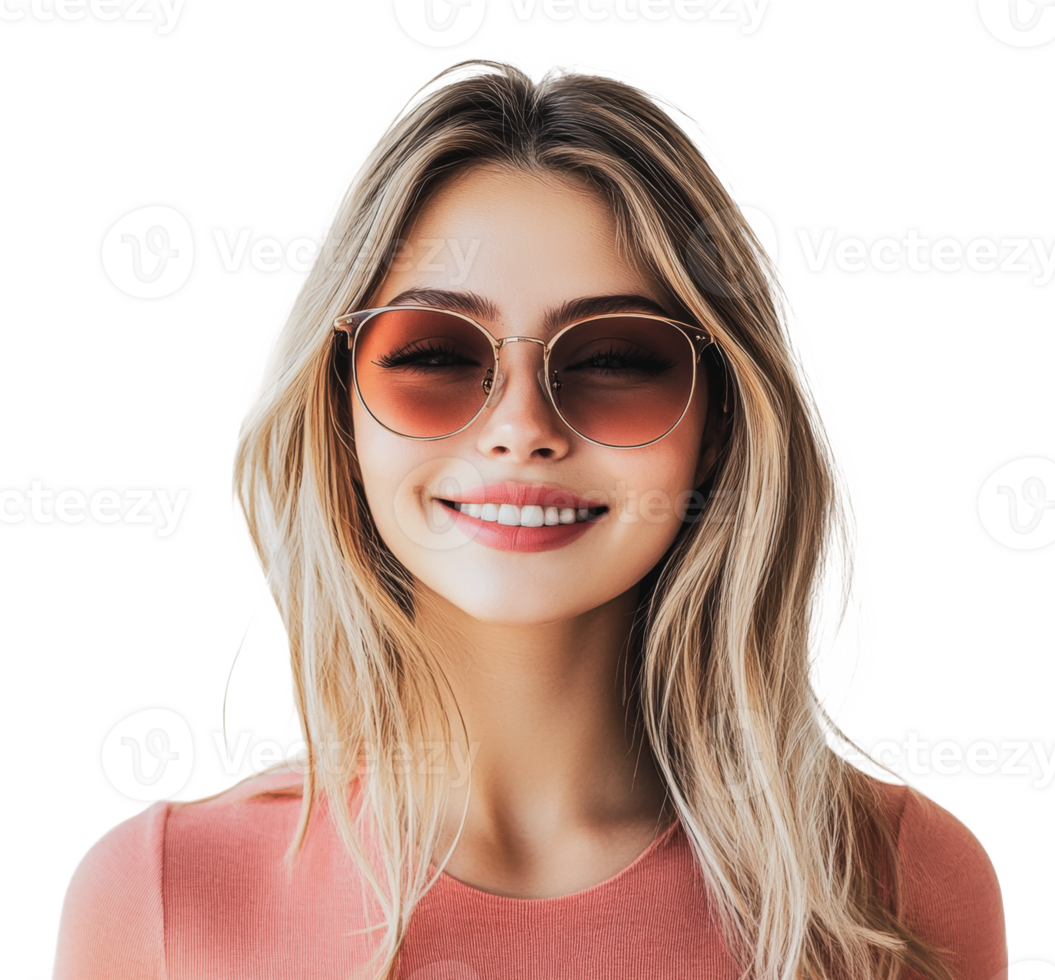 Smiling woman wearing sunglasses with long hair png