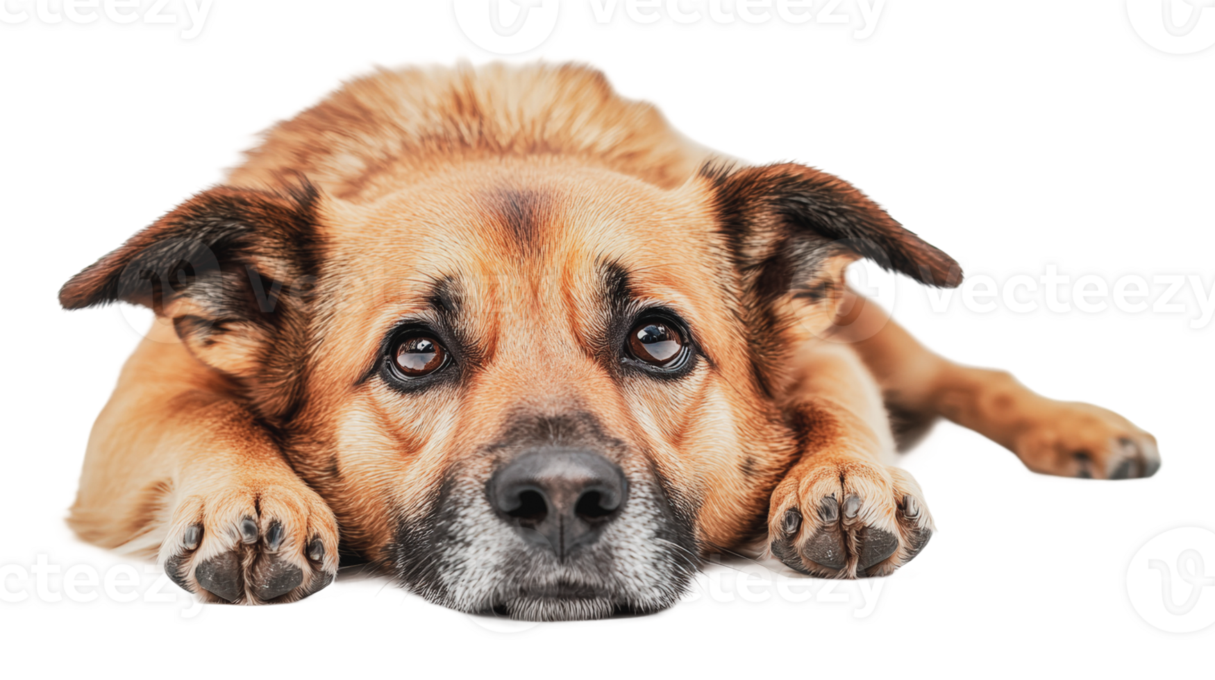 Dog resting calmly on a white background png