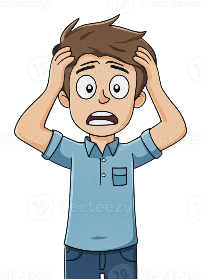 Boy showing concern with hands on head in distress png